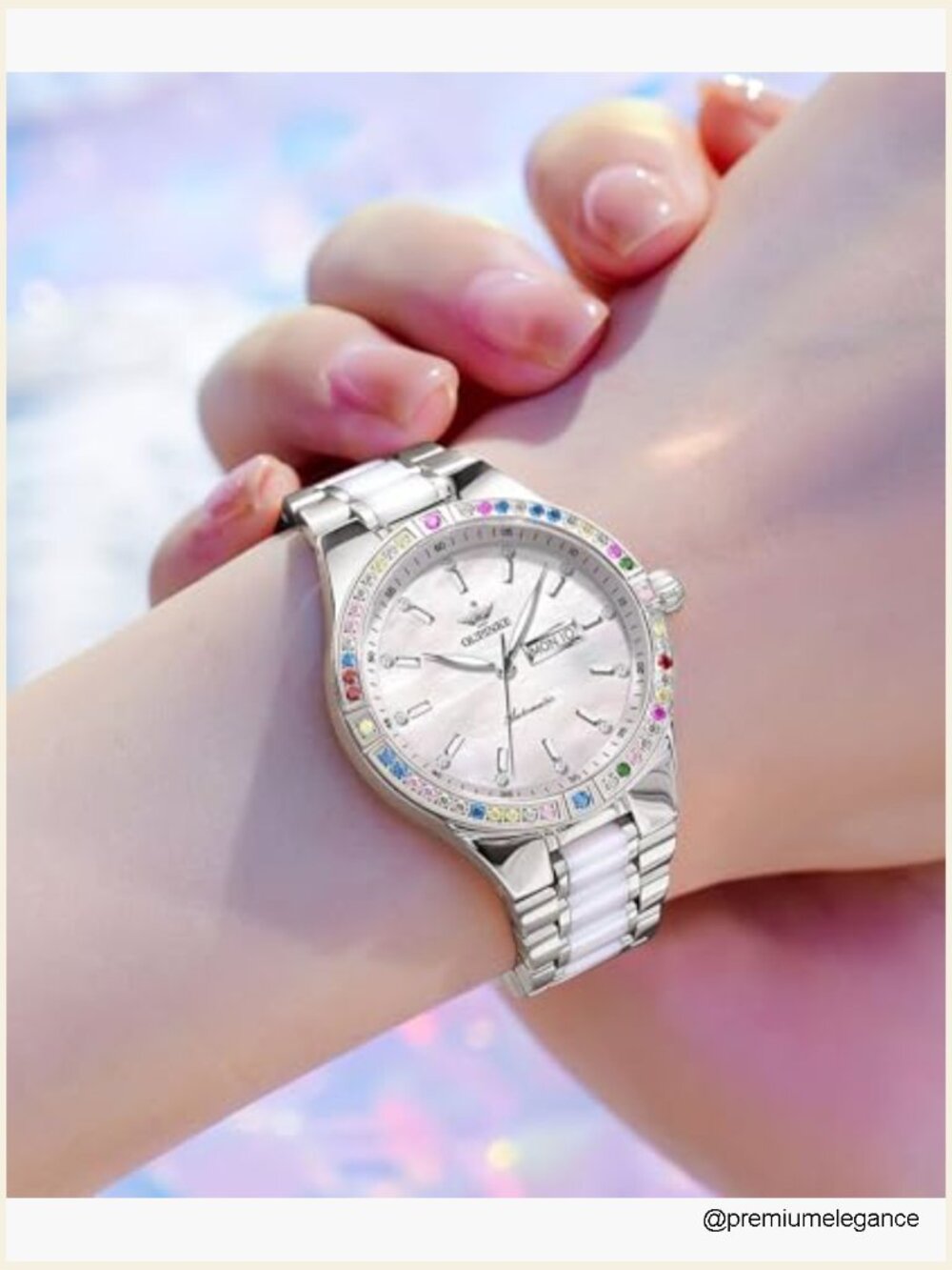 Women's Automatic Watch Skeleton Dial Diamond Bezel Stainless Steel Ceramic 33mm - Picture 3 of 7